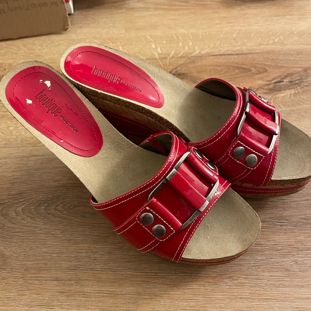 Nordstrom Red Mules with Glossy Finish